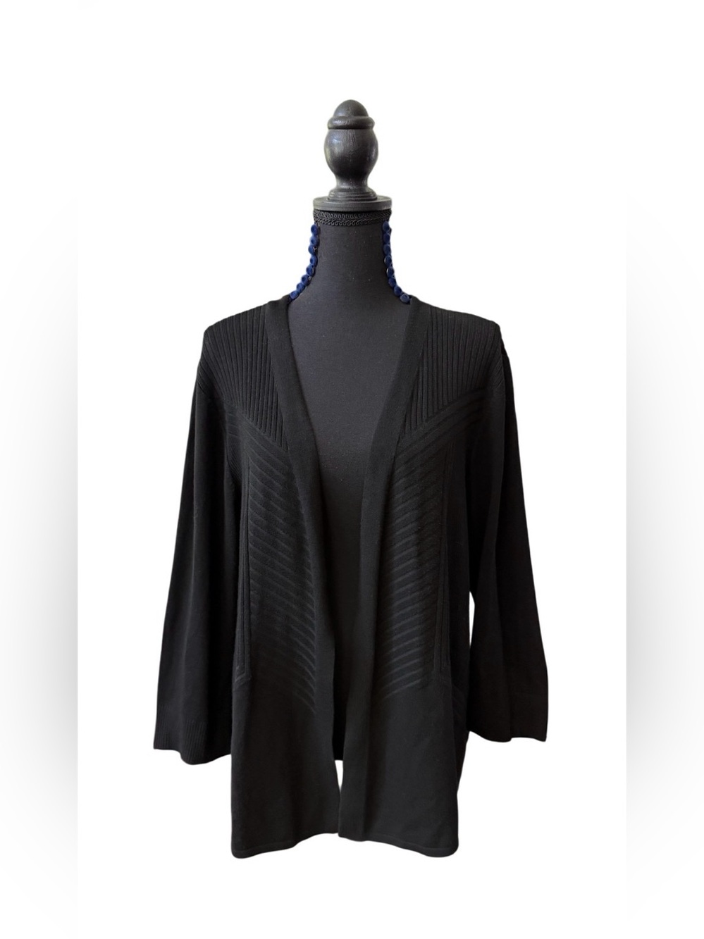 89th & Madison Black Open-Front Ribbed Panel Cardigan